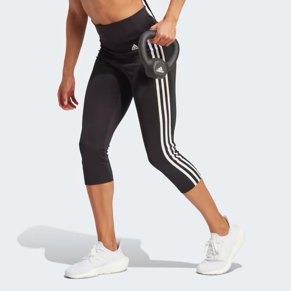 Adidas High-Rise 3 Stripes 3/4 style sport leggings - Picture 2 of 5